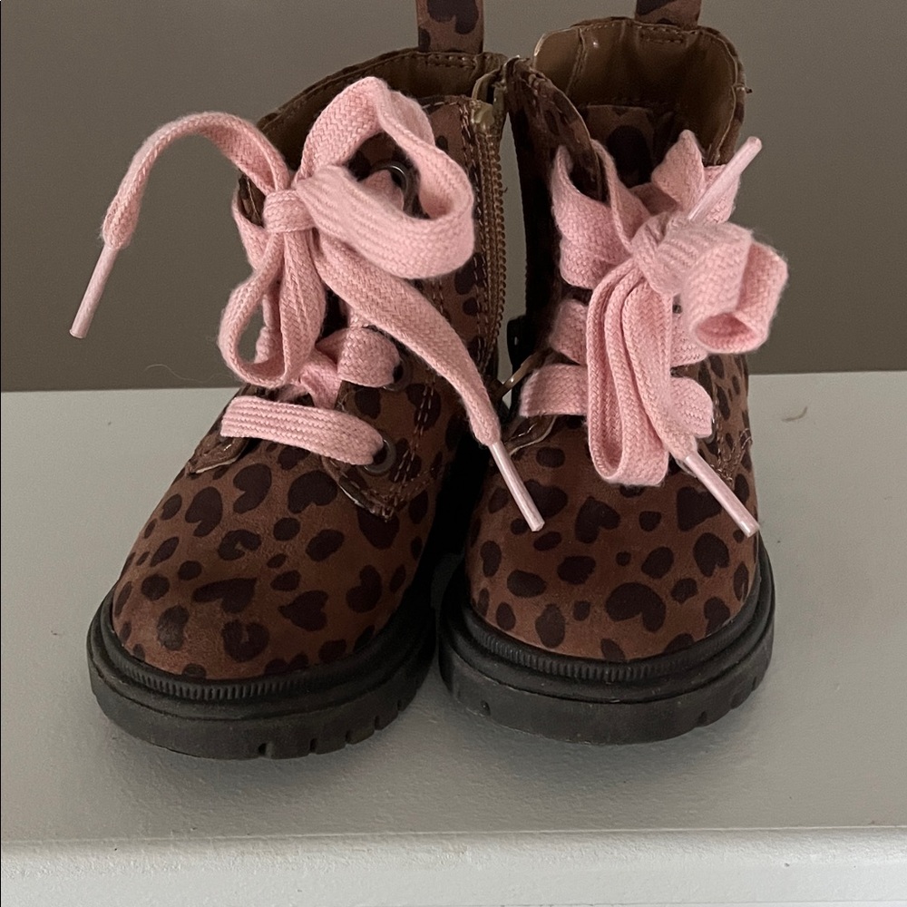 Cat & Jack Leopard Print Boots with Pink Laces